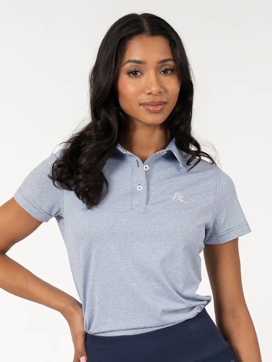 Rhoback Tops - Rhoback Whaler Heather Stripe Performance Polo in Fleet Navy/White